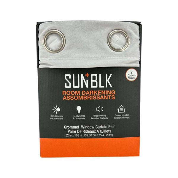 Sun+Blk Total Blackout Grommet Window Curtains, 132.08 cm x 228.6 cm, Set of 2