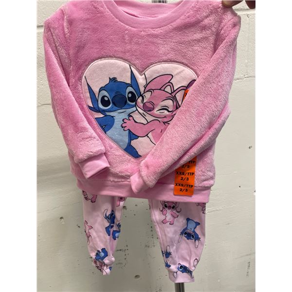 XXS 2/3 Pink Two-Piece Child’s Outfit Featuring Stitch and Angel Design