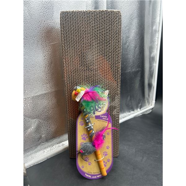 Cat Scratcher with Catnip-Filled Toy Wand and Accessories
