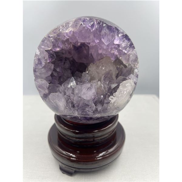 16 INCH CIRCUMFERENCE AMETHYST SPHERE WITH CALCITE  FROM BRAZIL