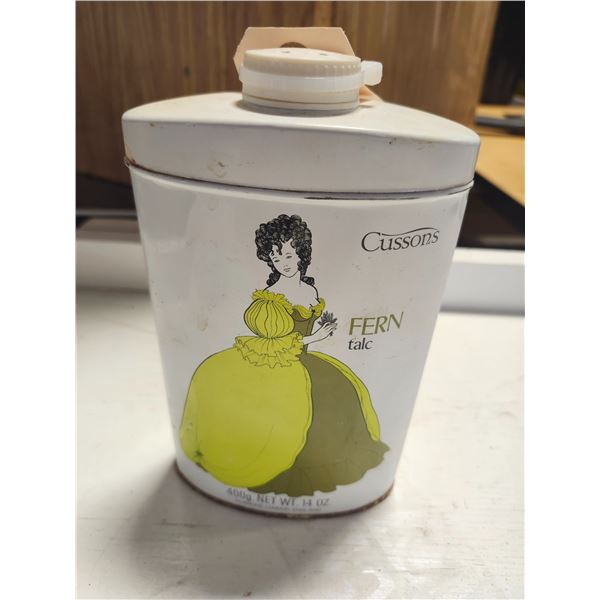 Vintage 14oz Cussons Fern Talc Powder Tin