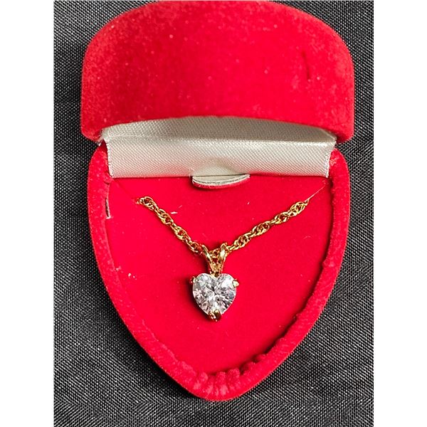 Cubic Zirconia Heart Pendant w/ Gold Plated Chain in Red Heart Box