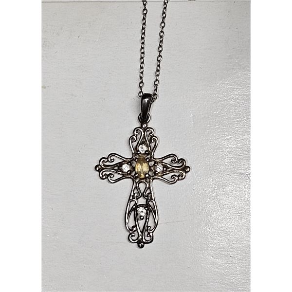 Sterling Silver Cross Pendant (UNMARKED) and Chain (marked “925”) **CHAIN BROKEN**