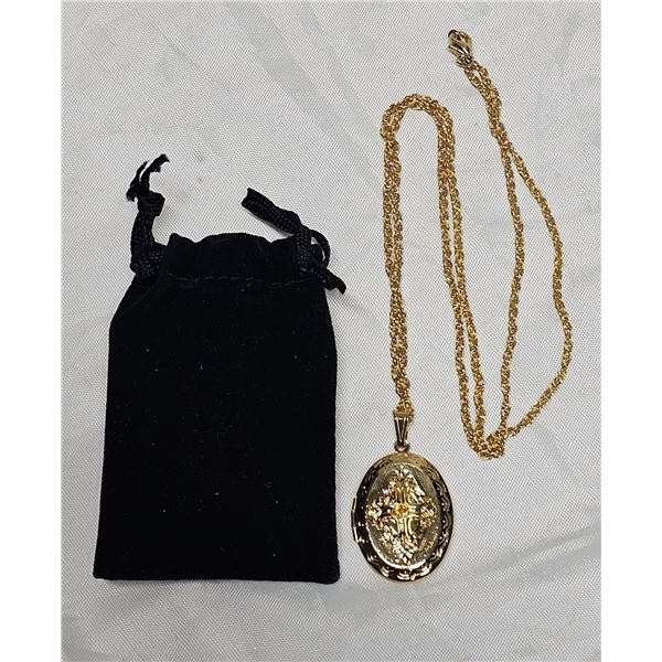 Gold Coloured Locket and Chain in Velvet Bag