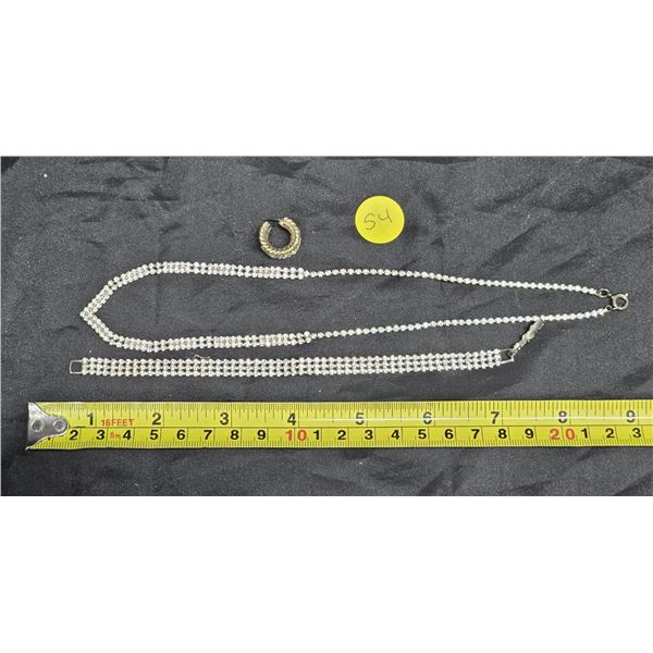 Vintage Rhinestone Jewelry Set.  Necklace, Bracelet, Earring (One Missing)