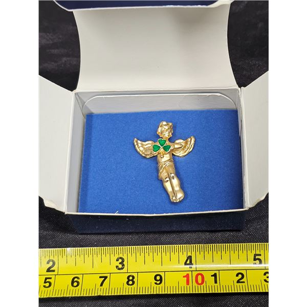 Vintage Avon Shamrock Angel Pin in Original Box