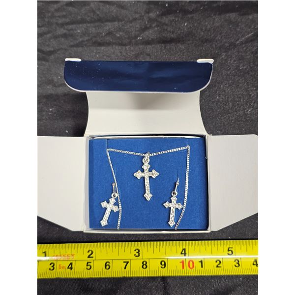 Vintage Avon Pave Cross Necklace & Earring Gift Set