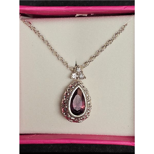 Vintage Avon Pear Shaped Necklace w/Rhinestone Accents – Amethyst Colour