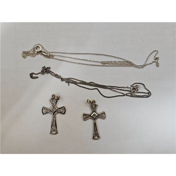 (2) Sterling Silver “925” Cross Pendants w/ (2) “925” Silver Cha