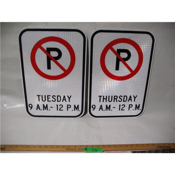 (2) Unused Aluminum “No Parking” Signs (12x18”)
