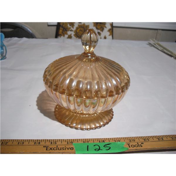 Vintage Glass Candy Dish w/ Lid. 6” tall