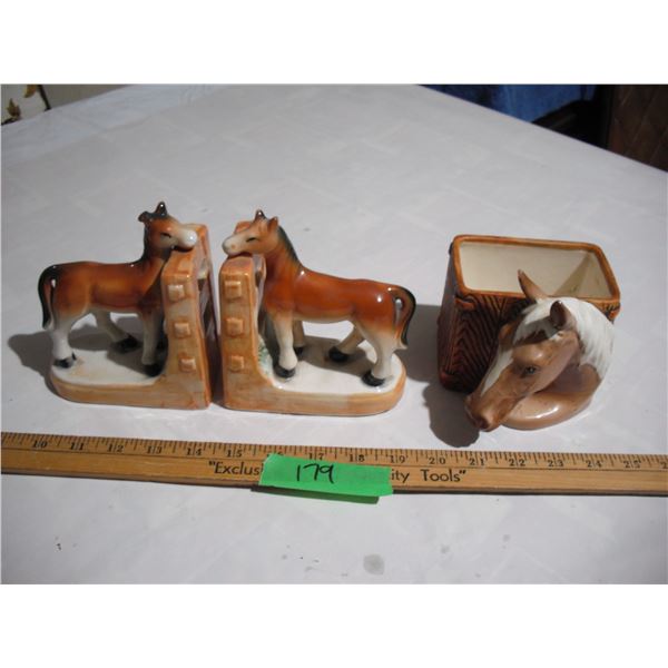 Ceramic Horse Bookends & Planter