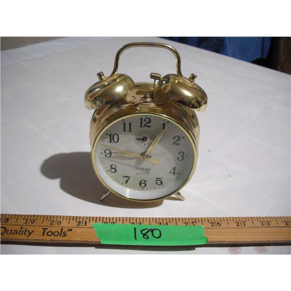 Vintage Solar Twin Bell Alarm Clock (Working) – Hands & Dots Glow under Black Light