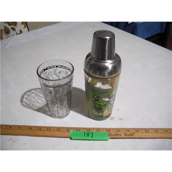 Federal Glass Cocktail Recipe Mixing Glass & Vintage Cocktail Shaker