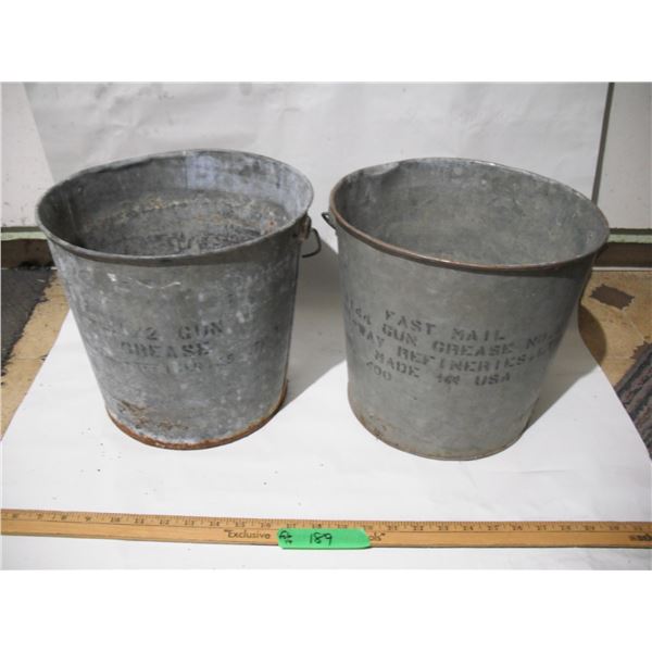 (2) Vintage Hi-Way Refineries Gun Grease Galvanized Pails