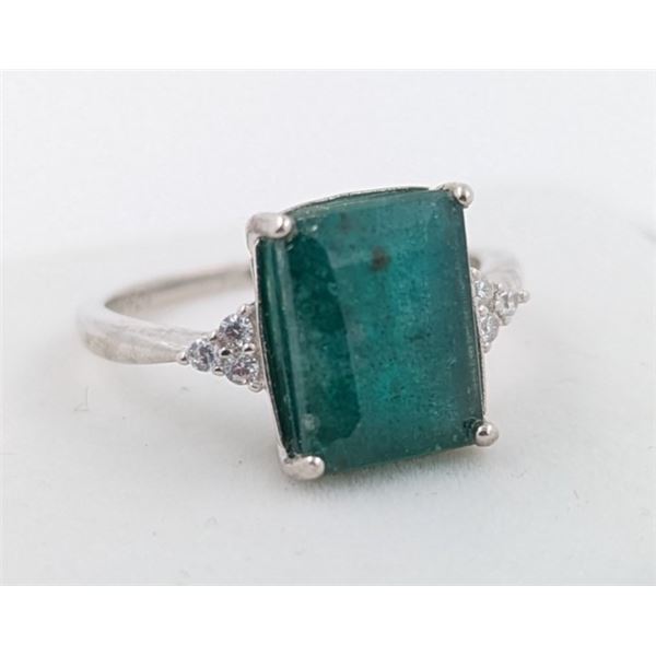 3 ct Certified Sterling Silver Emerald gemstone Ring ($5,050 Appraisal)