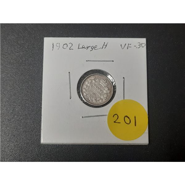 1902 Canadian Silver Small Five Cents - Large H