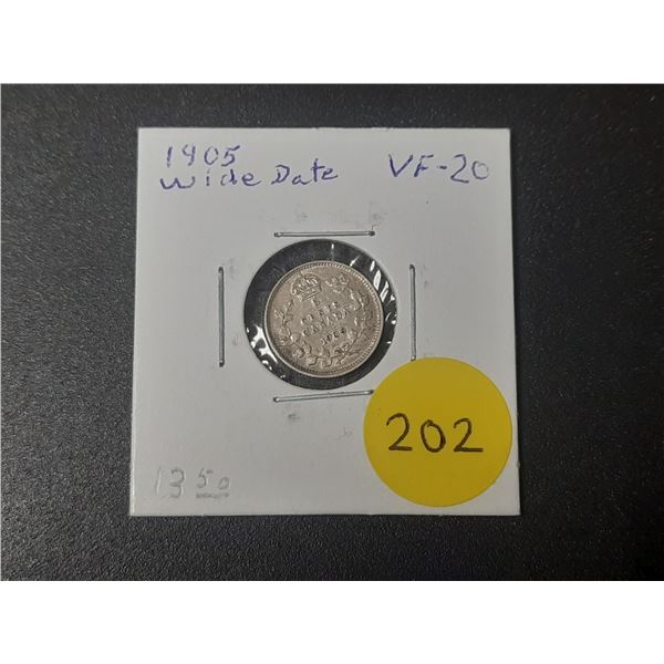 1905 Canadian Silver Small Five Cents - WD