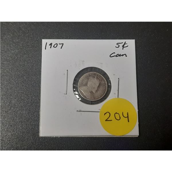 1907 Canadian Silver Small Five Cents