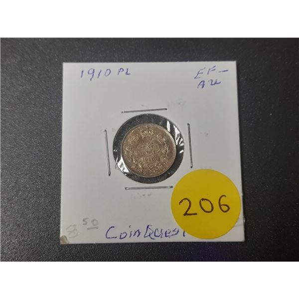 1910 Canadian Silver Small Five Cents