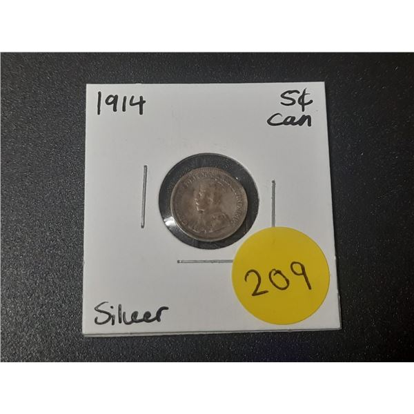 1914 Canadian Silver Small Five Cents