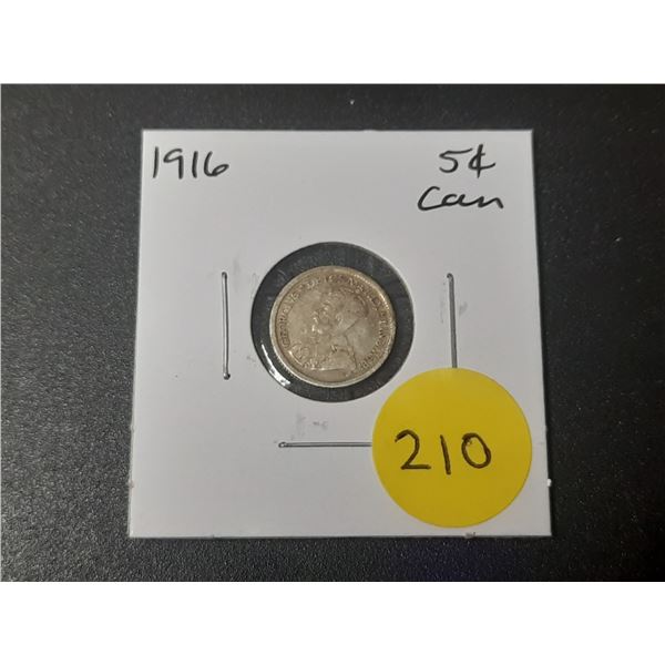 1916 Canadian Silver Small Five Cents