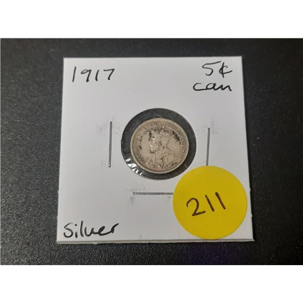 1917 Canadian Silver Small Five Cents