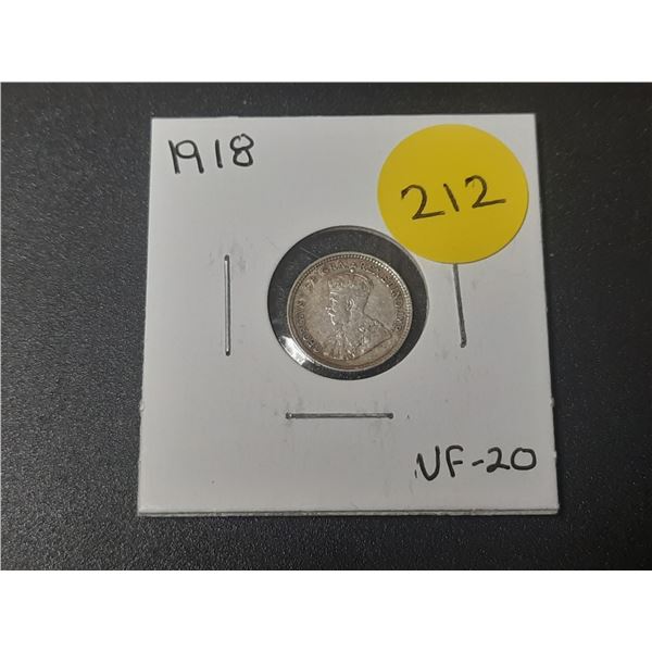 1918 Canadian Silver Small Five Cents