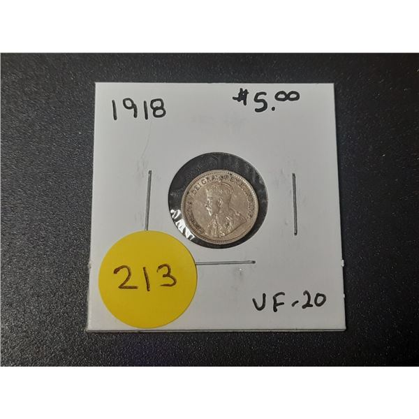 1918 Canadian Silver Small Five Cents