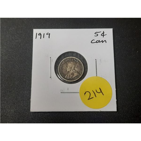 1919 Canadian Silver Small Five Cents