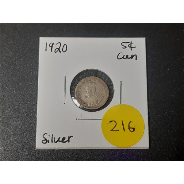 1920 Canadian Silver Small Five Cents