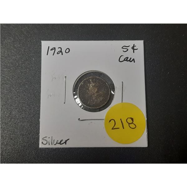 1920 Canadian Silver Small Five Cents