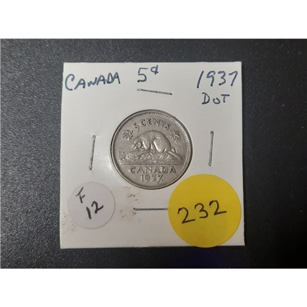 1937 Dot Canadian Five Cents