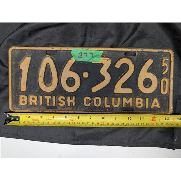 1950 British Columbia License Plate