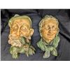 Image 1 : (2) DeVon ware Chalkware Heads an and Woman Large 8" (Some Wear)