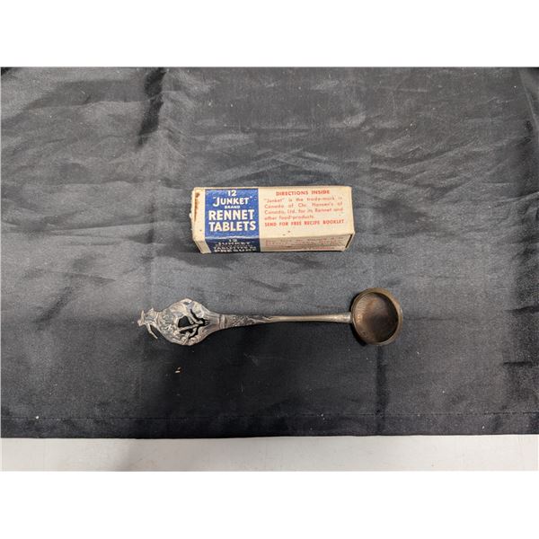 Republican 1893 Argentina Spoon Vintage Junket Brand Rennet Tablets Box Insert Wooden Container