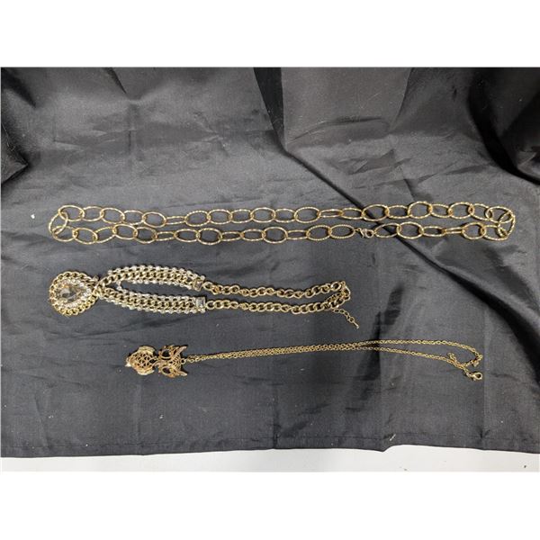 (3) Gold Coloured Necklace (2) W/ Pendants 9",12",14" Long