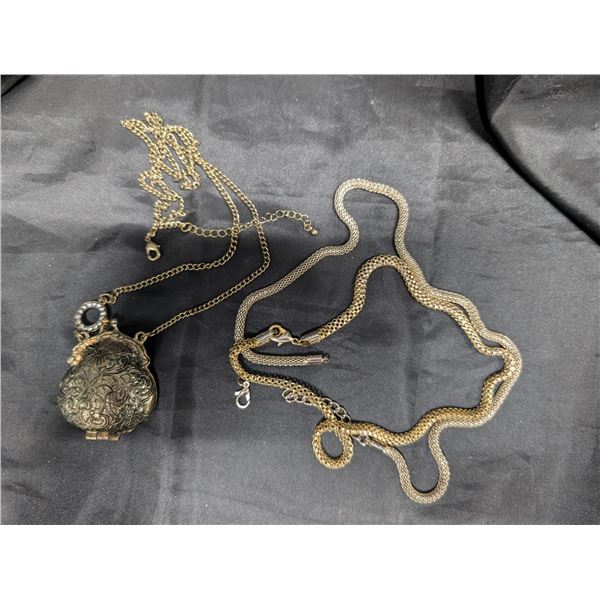 (3) Gold Coloured Necklaces (1) Locket design (2) 8" (1) 16" Long