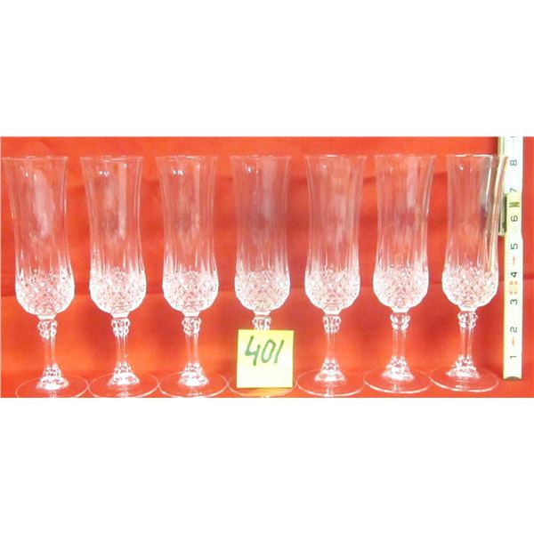 (7) Crystal Cut 8" Tall Champagne Flutes
