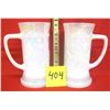Image 1 : (2) Vintage White Federal Glass Embossed Iridescent Bar Scene Steins
