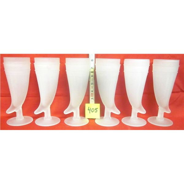 Set of (6) Vintage Indiana Glass Frosted Viking Horn Steins (Tiara?)