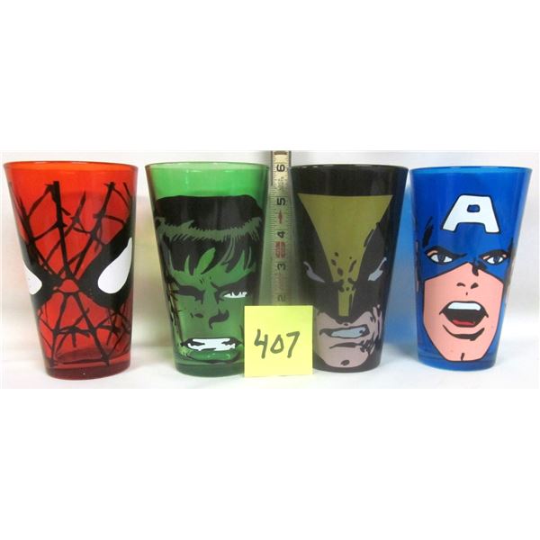 Set of (4) Vintage Marvel Superhero Pint Glass Set