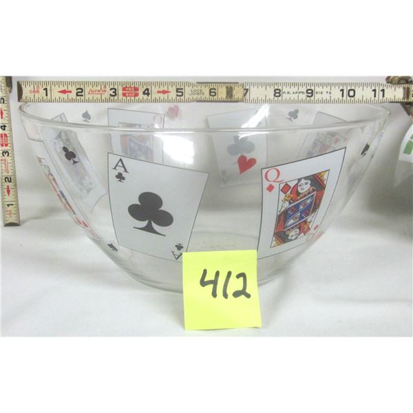 Clear Glass A-K-Q-J Playing Card Poker Party Serving Bowl 5" H x 11" D