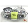 Image 2 : Stainless Chromium Plated Cream & Sugar Set w/ Serving Tray “Made in England”