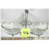 Image 1 : Chrome Serving Set w/Wooden Handle & (2) Fancy 5” Curved Clear Bowls