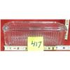 Image 1 : Clear Ribbed Glass Refrigerator Dish w/ Embossed Lid. 8”x 4”x 3”