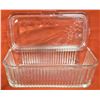 Image 2 : Clear Ribbed Glass Refrigerator Dish w/ Embossed Lid. 8”x 4”x 3”