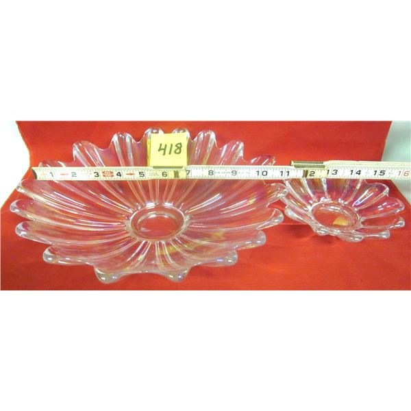 (2) Vintage 1960’s Celestial Sunburst Rainbow Iridescent Serving Bowls 11” and 6[x