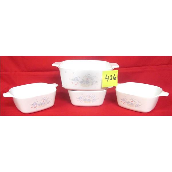 (4) Corning Ware Casserole Dishes (Sizes in Description)
