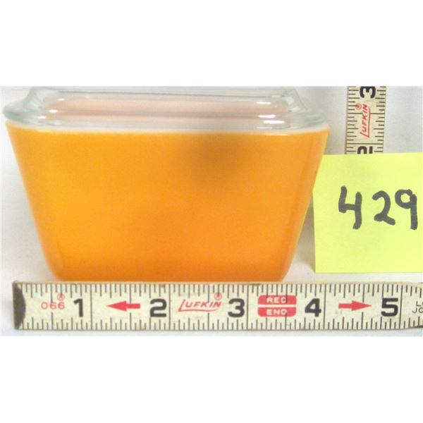 Vintage Pyrex 501-B Orange 1½ c Refrigerator Dish w/ 501-C Ribbed Clear Lid